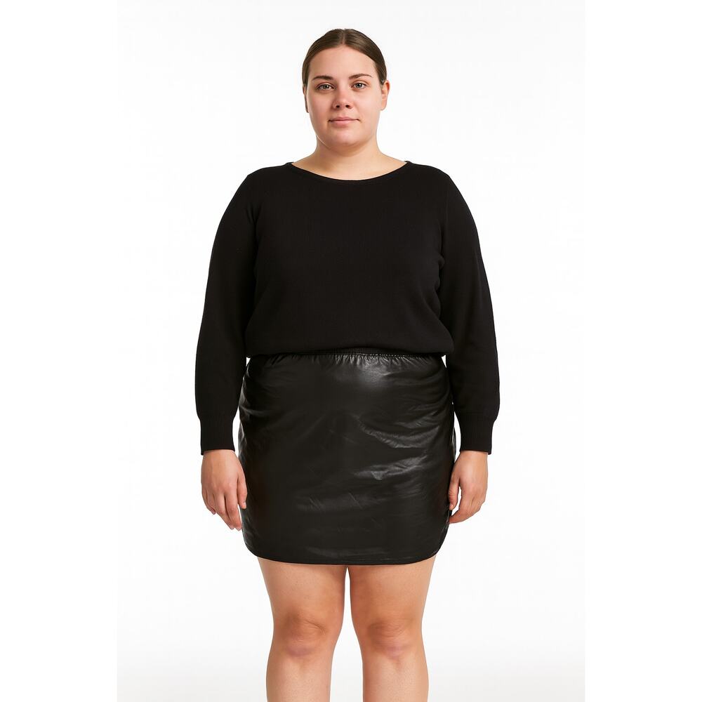 SHEIN Black Faux Leather Ruched Mini Skirt XL High Waist Y2K Bodycon NWT